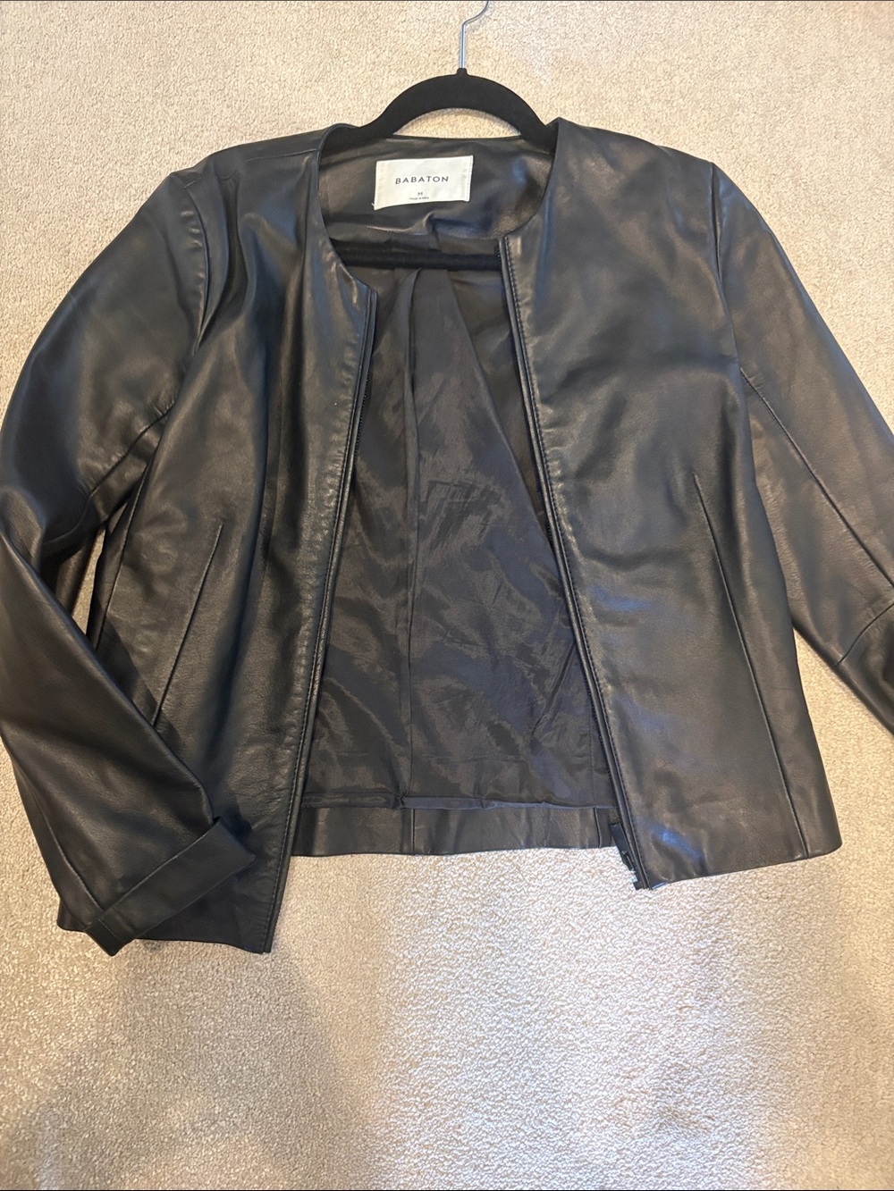 Babaton Black Collarless Leather Jacket